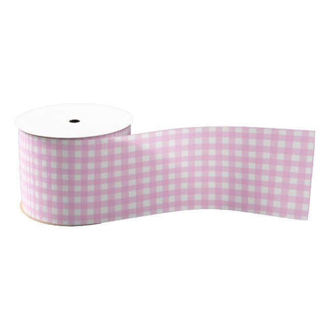 Ruban Gros-grain Bébé rose blanc En vichy chèque Motif (Bobine)