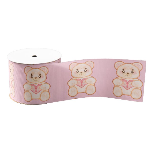 Ruban Gros-grain Belle ours de la Saint Valentin au coeur rouge (Bobine)