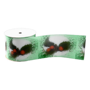 Ruban Gros-grain Berries vertes Frosty Holly
