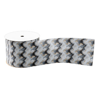 Ruban Gros-grain Black, Gold & White Marble Print Grosgrain Ribbon