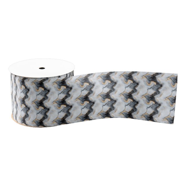 Ruban Gros-grain Black, Gold & White Marble Print Grosgrain Ribbon (Bobine)