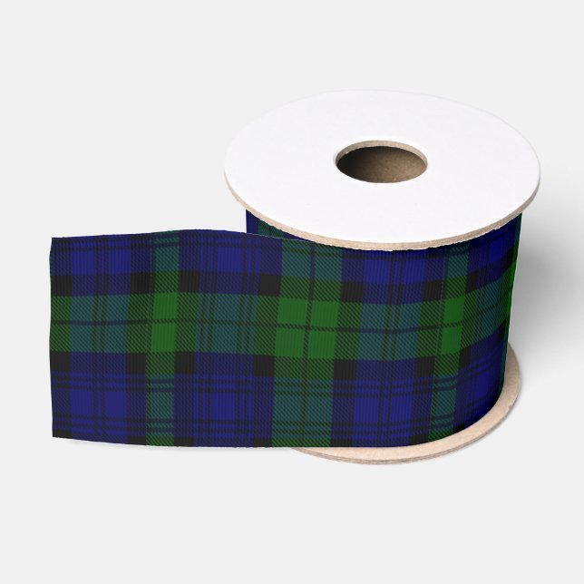 Ruban Gros-grain Black Watch Tartan bleu vert Plaid (Bobine)