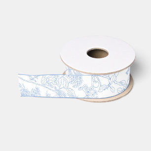 Ruban Gros-grain Bleu Chinoiserie Toile de Jouy Mariage