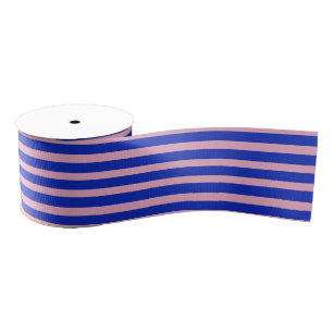 Ruban Gros-grain Bleu Cobalt et rose rayé