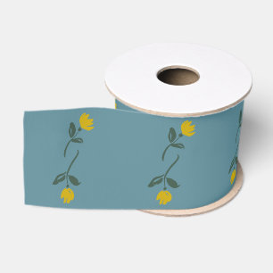 Ruban Gros-grain Bleu Français + Ruban Floral Jaune