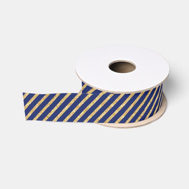 Ruban Gros-grain Bleu marine et motif diagonal de rayure de parties (Bobine)
