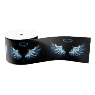 Ruban Gros-grain Blue Glowing Angel Wings on black background