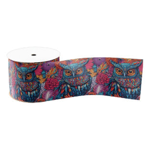 Ruban Gros-grain Blue Owl Bird Art