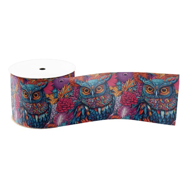 Ruban Gros-grain Blue Owl Bird Art (Bobine)
