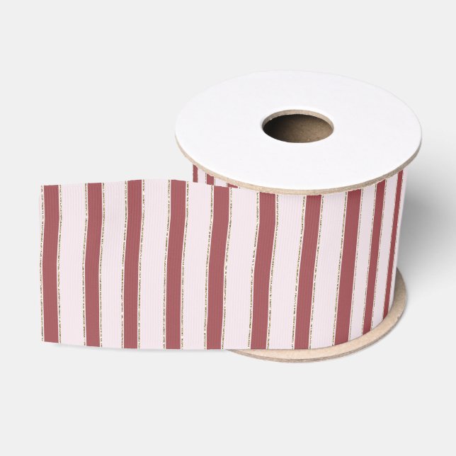 Ruban Gros-grain Blush Pink Red Stripes Christmas (Bobine)