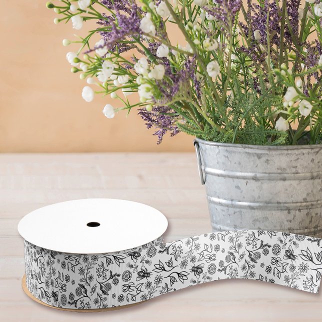 Ruban Gros-grain Boho Été Floral Miel Abeille Motif blanc mignonne (Créateur téléchargé)