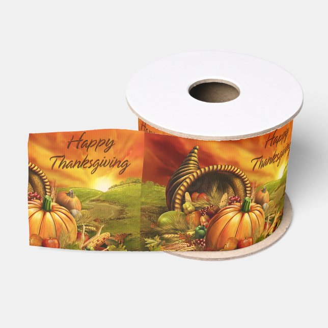 Ruban Gros-grain Bon thanksgiving 2 3" au loin ruban (Bobine)