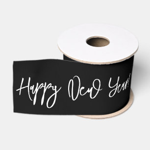 Ruban Gros-grain Bonne année ! Texte blanc chic noir