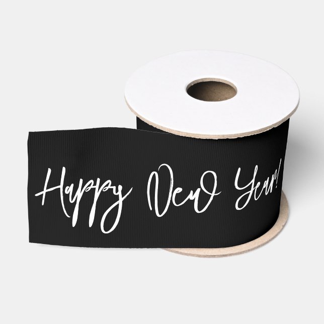 Ruban Gros-grain Bonne année ! Texte blanc chic noir (Bobine)