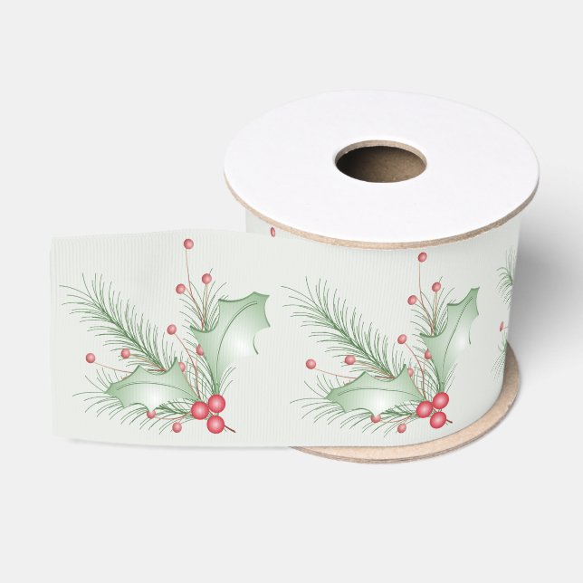 Ruban Gros-grain Bouges de rose verte Holly (Bobine)