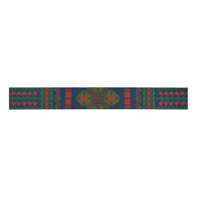 Ruban Gros-grain Broderie palestinienne Tatreez rouge vert 5 Motif (Devant)