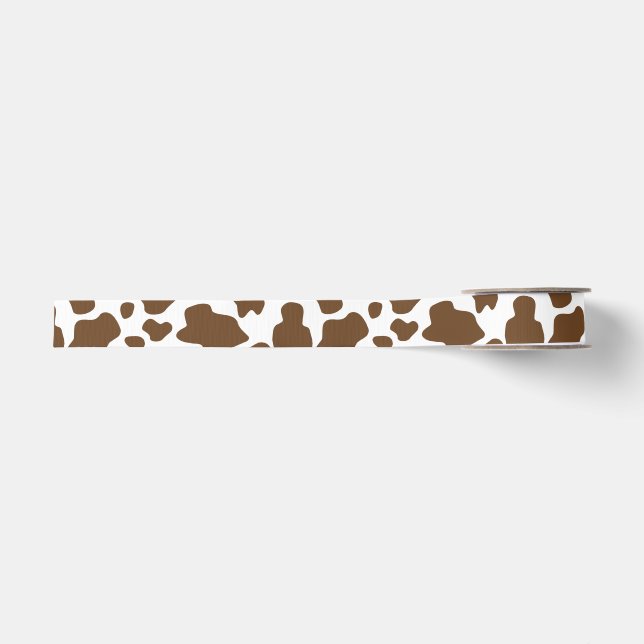 Ruban Gros-grain Brown Cow Spots Faux Cowhide Motif (Devant)