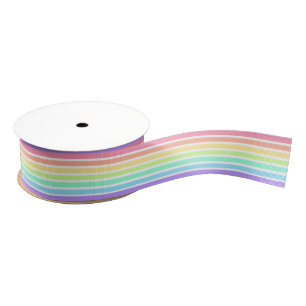 Ruban Gros-grain Bubblegum arc-en-ciel et bandes blanches