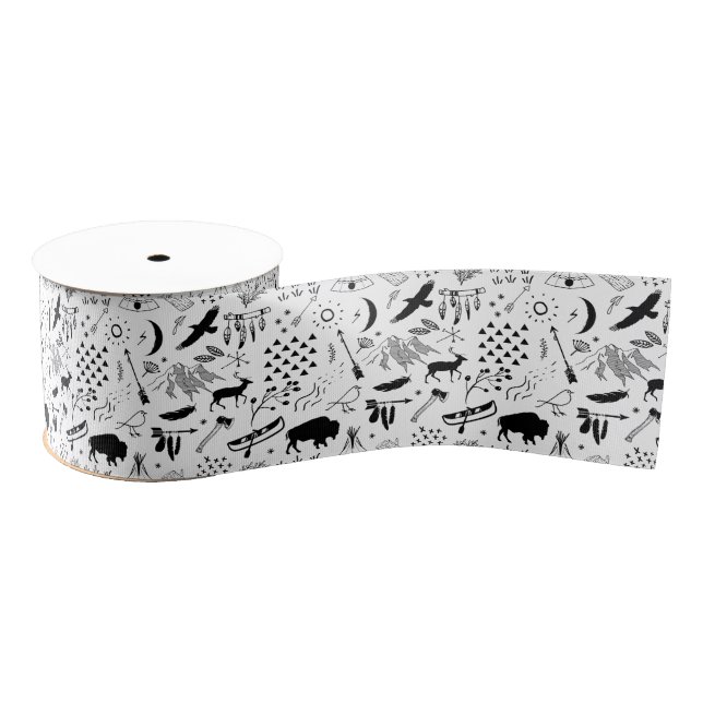 Ruban Gros-grain Buffalo Adventures Motif Black ID599 (Bobine)