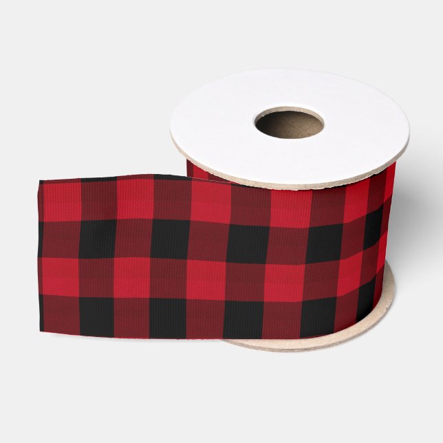 Ruban Gros-grain Buffalo Plaid rouge et noir ID603 (Bobine)