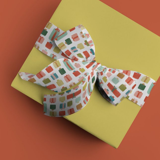 Ruban Gros-grain Cadeaux d'aquarelle cadeaux de Noël (Watercolor gifts on this playful ribbon.)