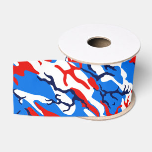 Ruban Gros-grain Camo blanc et bleu rouge