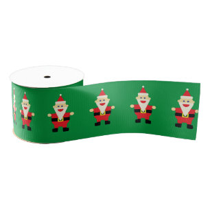 Ruban Gros-grain Caricature Santa Claus Vert Rouge mignon Fun Noël