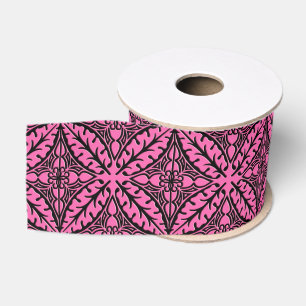Ruban Gros-grain Carreaux marocains - rose fuchsia et noir