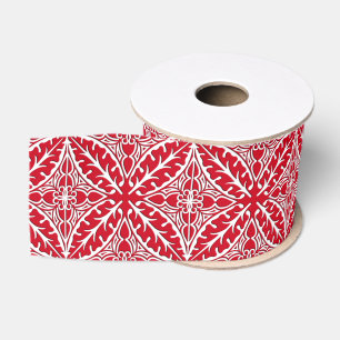 Ruban Gros-grain Carreaux marocains - rouge foncé et blanc
