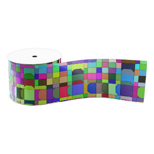 Ruban Gros-grain Carrés Abstraits Formes Motif multicolore