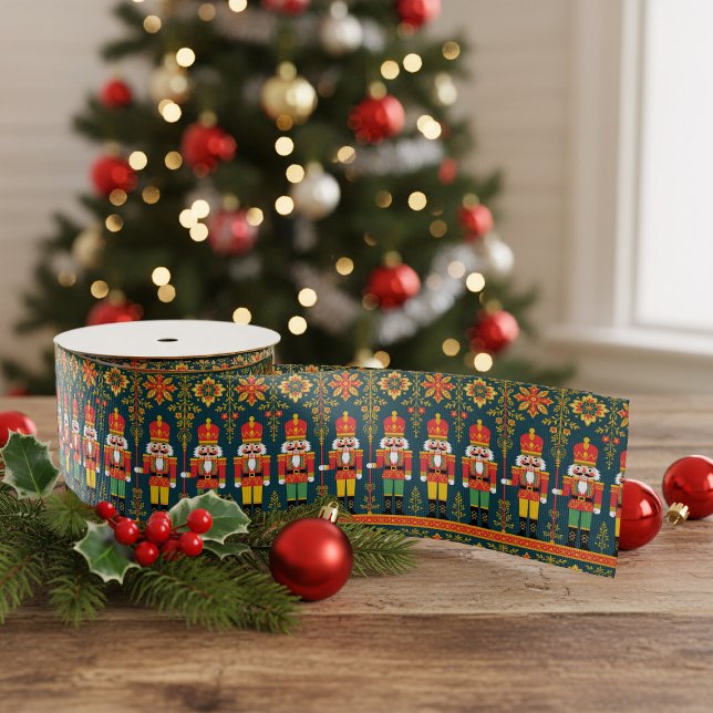Ruban Gros-grain Casse-noires Soldat Foldier Art ruban de Noël (Elevate your holiday presents with our charming Nutcracker ribbon! Perfect for a festive touch.)