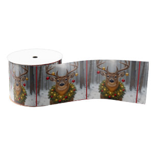 Ruban Gros-grain Cerf de Noël portant une couronne