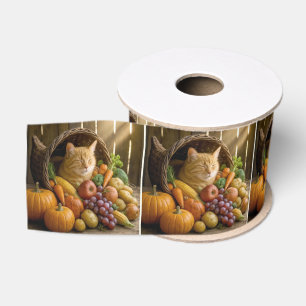 Ruban Gros-grain Chat roux dans une corne d'abondance de Thanksgivi