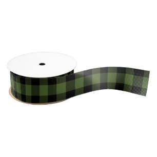 Ruban Gros-grain Chèques de bison noir vert Motif pilé par pays