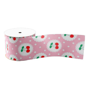 Ruban Gros-grain Cherry Dot Motif - Retro Fruit Cadeau & Décor