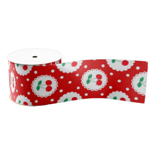 Ruban Gros-grain Cherry Dot Motif - Retro Fruit Cadeau & Décor