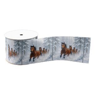 Ruban Gros-grain Chevaux courant à travers une forêt enneigée