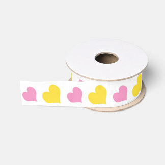 Ruban Gros-grain Chic Coeurs rose et jaune
