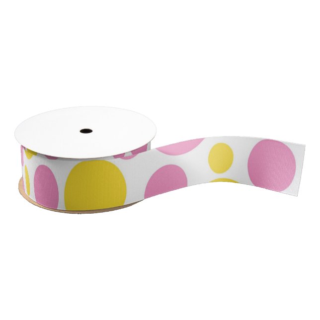 Ruban Gros-grain Chic Shabby Pois rose et jaune (Bobine)