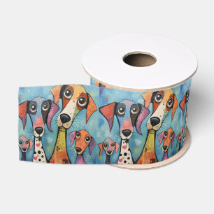 Ruban Gros-grain Chien Coloré Art Abstrait de Style Cartoon