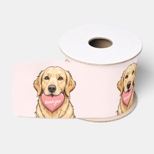 Ruban Gros-grain Chien mignon personnalisé avec cœur rose Merci
