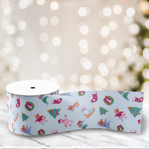Ruban Gros-grain Chiens d'hiver Motif de patinage sur glace Bleu do
