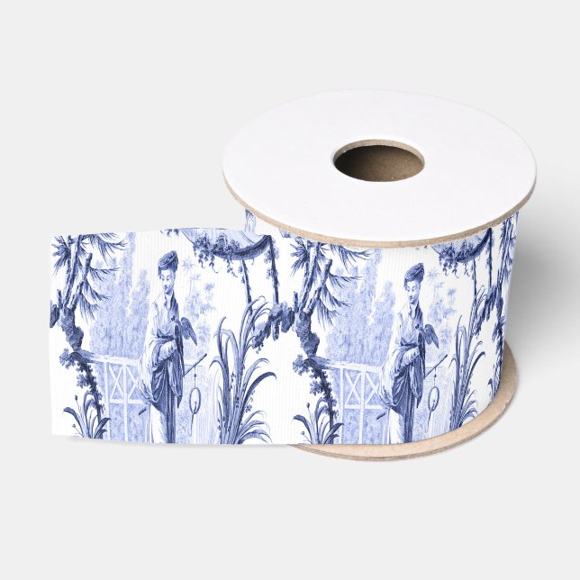 Ruban Gros-grain Chinoiserie bleue et blanche (Bobine)