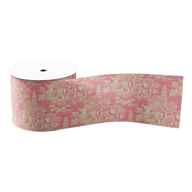 Ruban Gros-grain Chinoiserie rose (Bobine)