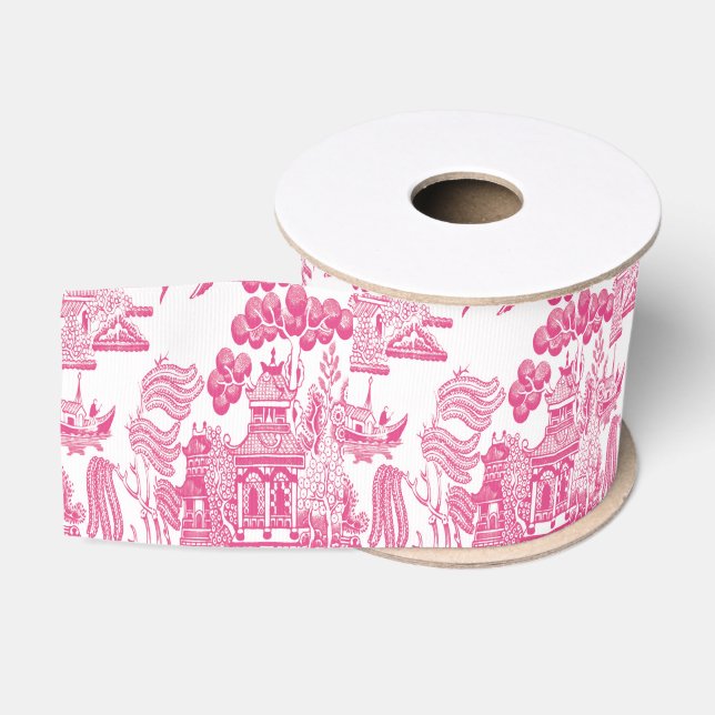 Ruban Gros-grain Chinoiserie rose (Bobine)