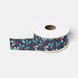 Ruban Gros-grain Christmas Holly Motif