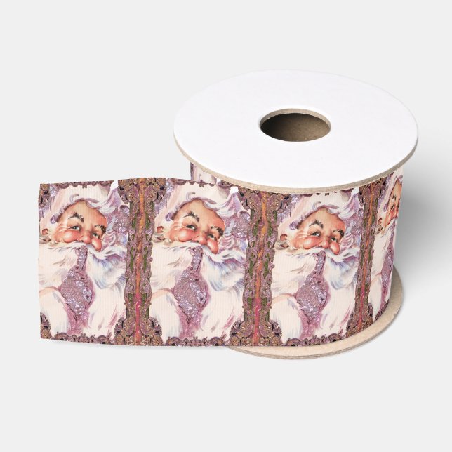 Ruban Gros-grain Chut ! Noël rose victorien Père Noël (Bobine)