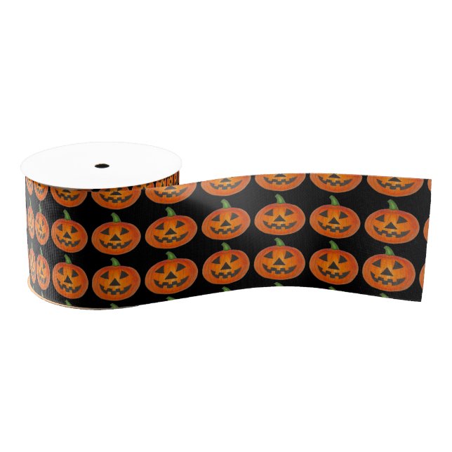 Ruban Gros-grain Citrouille d'Halloween noir orange Jack o' Lantern (Bobine)
