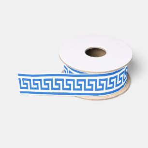Ruban Gros-grain Clé grecque DIY Meander, couleur de fond - Bleu Wh