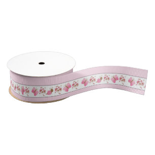Ruban Gros-grain Coccinelles roses avec le ruban rose de papillons
